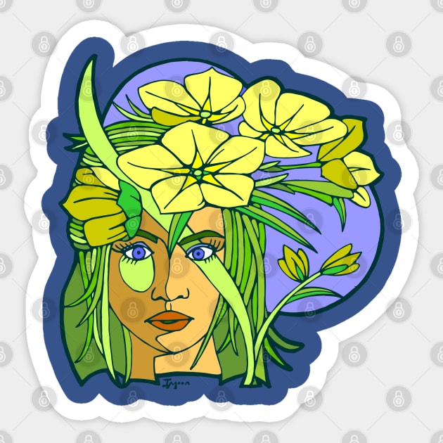 Yellow and Green Flower Girl Sticker by Julia Moon